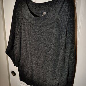 We The Free, Free People Marled Charcoal Grey Off-Shoulder Sweater